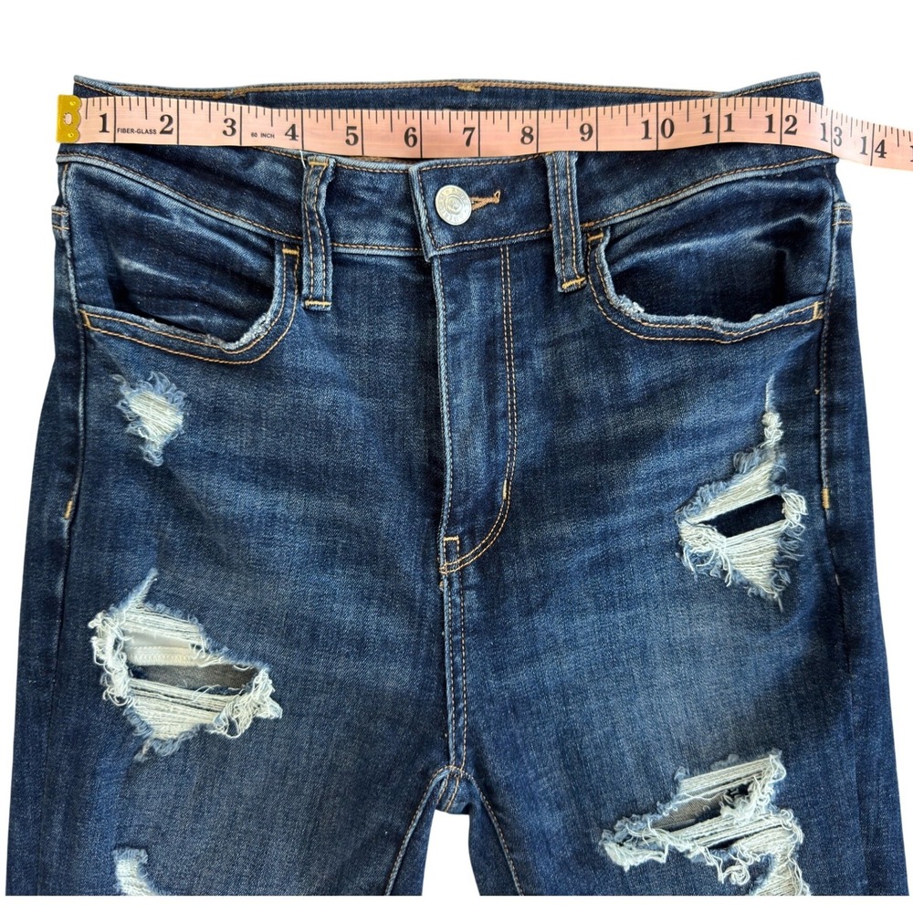 American Eagle Skinny Jeans Womens 2 Short Dark Wash Distressed Ripped FrayedHem - Picture 11 of 16